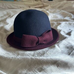 World Market 100% Wool Black and Red Vintage Bowler Hat
